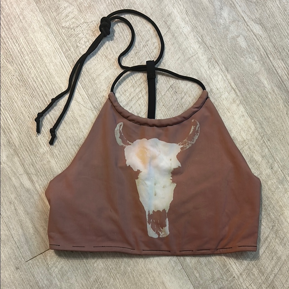 Chaser Brown and Black Halter Bikini Top